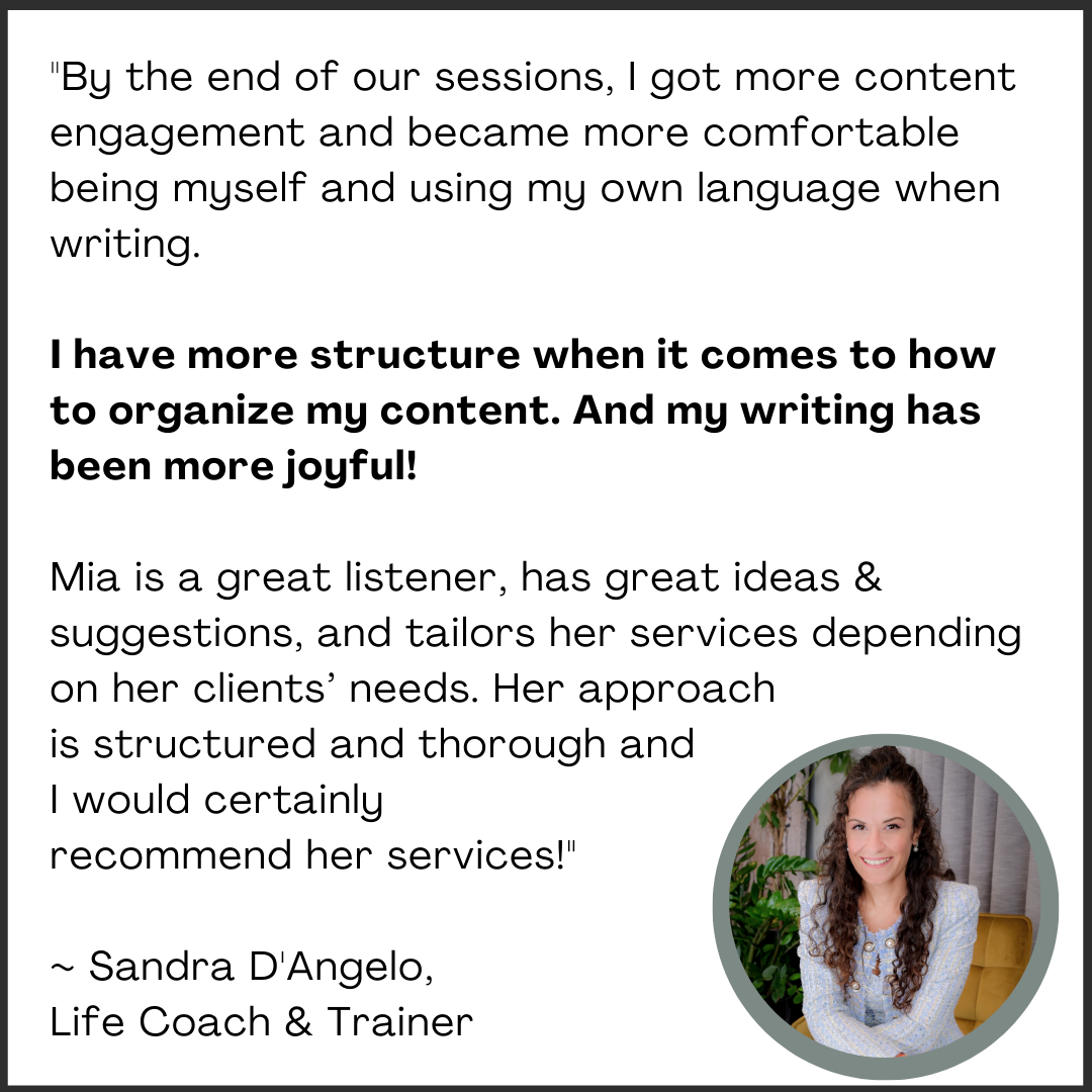 Copywriting Coaching Testimonial
