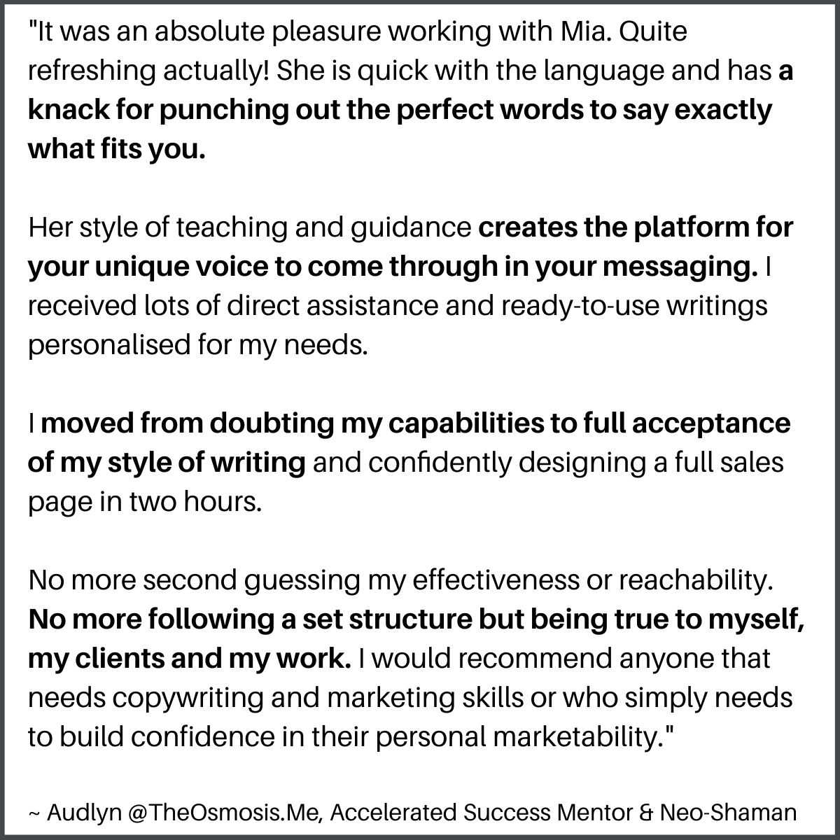 Copy Coaching Testimonial